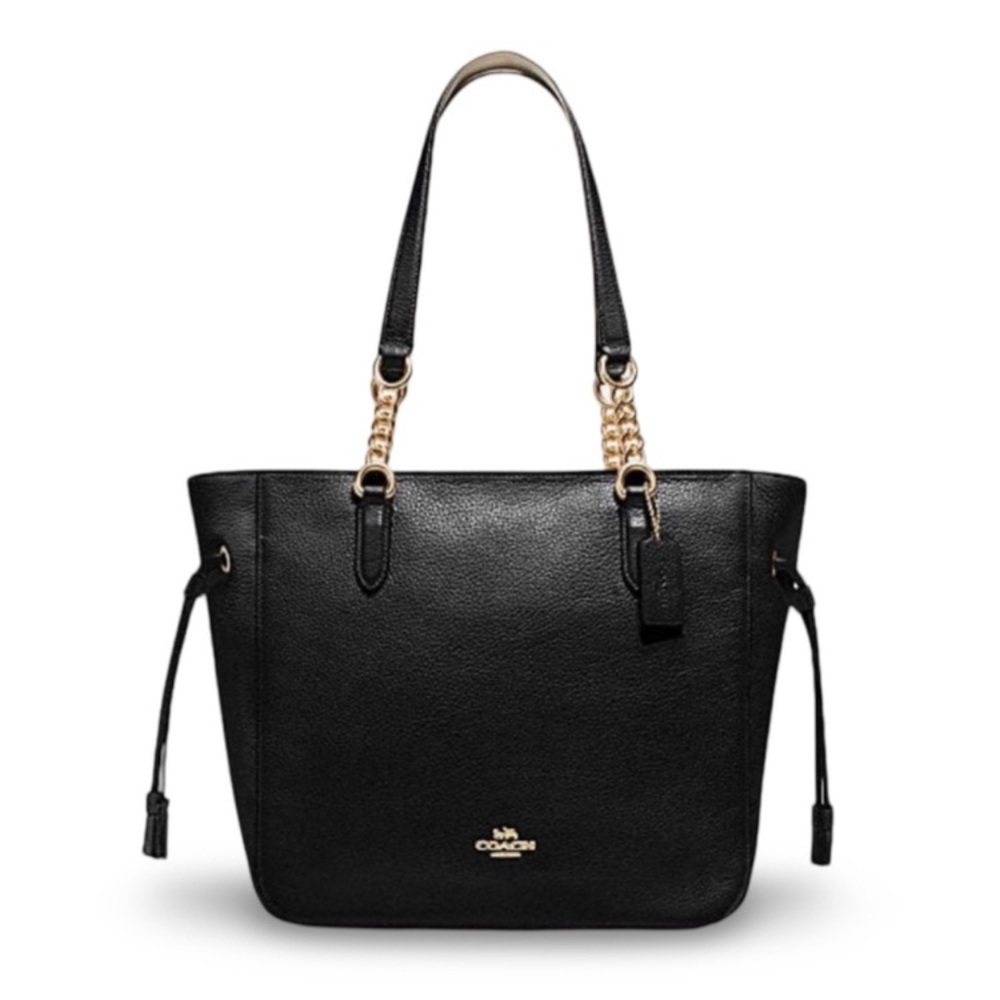 Coach Elle Chain Tote in Black Pebble Leather